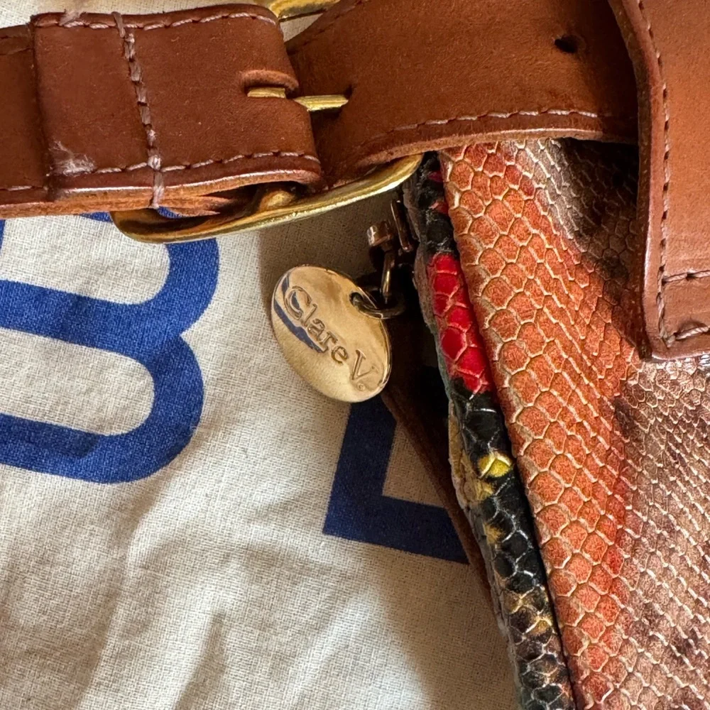 Clare V Snakeskin Fanny Pack with Leather Buckle Strap - Picture 6 of 8